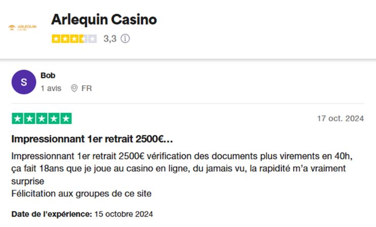 arlequin casino avis joueurs